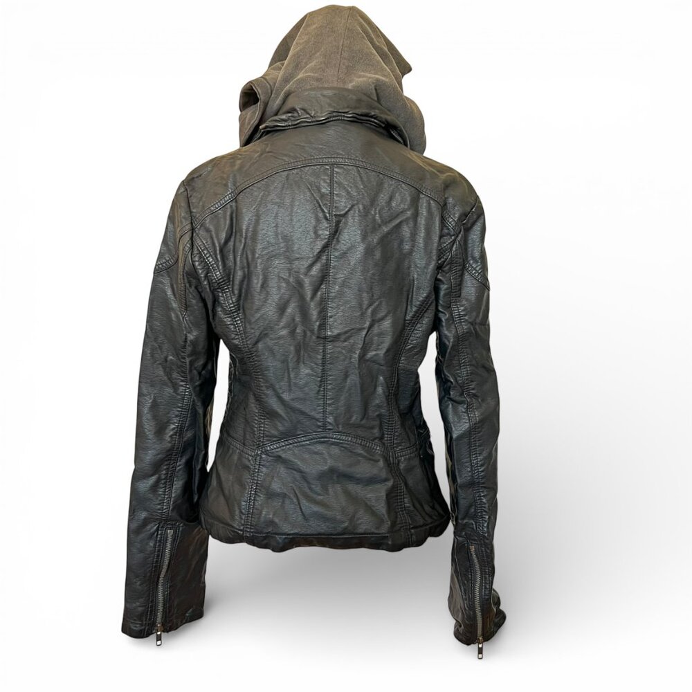 Free People Cleo Leather Moto Black Hooded Jacket Soft Grunge Hot Girl Elevated - Picture 4 of 14